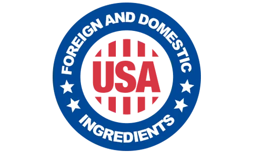 Made in the USA with foreign and domestic ingredients